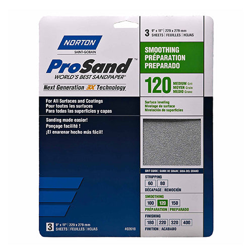 SANDPAPER PROSAND SMOOTHING 9"X11" 120GRIT 3PK 02619