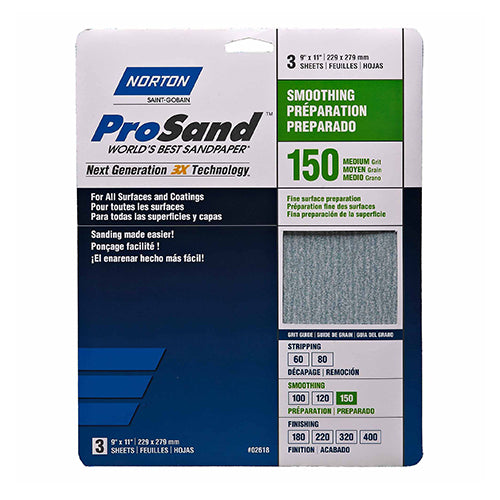 SANDPAPER PROSAND SMOOTHING 9"X11" 150GRIT 3PK 02618